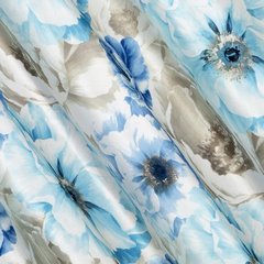 Jollie kremowa zasłona z welwetu w niebieskie kwiaty na przelotkach 150x250 cm Eurofirany - 140 x 250 cm - kremowy 2