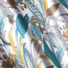 Zasłona welwetowa biała BARI z turkusowym wzorem egzotycznych liści 140x250 cm na przelotkach DESIGN 91 - 140 x 250 cm - turkusowy 3