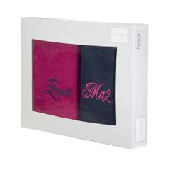 Komplet ręczników z haftem MĄŻ ŻONA Eurofirany - 46 x 36 x 7 cm - amarantowy 4