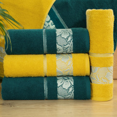 Ręcznik kąpielowy SYLWIA z bordiurą w kwiaty Eurofirany - 70 x 140 cm - turkusowy 2