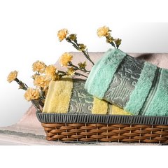 Ręcznik kąpielowy SYLWIA musztardowy z bordiurą w kwiaty Eurofirany - 70 x 140 cm - musztardowy 5