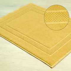 Caleb miękki dywanik łazienkowy z bawełny z ozdobnym wzorem Eurofirany - 60 x 90 cm - musztardowy 1