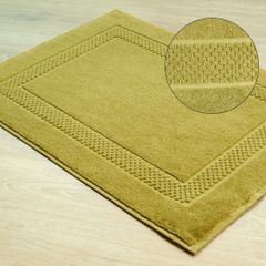 Caleb miękki dywanik łazienkowy z bawełny z ozdobnym wzorem Eurofirany - 50 x 70 cm - oliwkowy 1