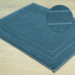 Caleb miękki dywanik łazienkowy z bawełny z ozdobnym wzorem Eurofirany - 60 x 90 cm - niebieski 1