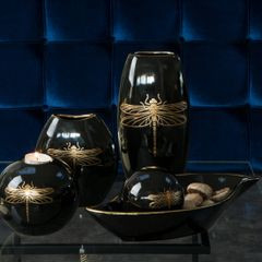 Wazon dekoracyjny LORI czarny ze złotą ważką Eurofirany - 14 x 7 x 16 cm - czarny 3