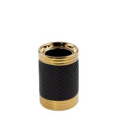 Świecznik dekoracyjny ELIF czarny ze złotym zdobieniem Eurofirany - ∅ 11 x 23 cm - czarny 1