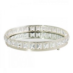 Patera dekoracyjna HANA 2 srebrna z lustrzanym spodem i kryształkami Eurofirany - ∅ 32 x 6 cm - srebrny 1