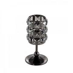 Świecznik dekoracyjny HANA 3 czarny z kryształkami na metalowej nóżce Eurofirany - ∅ 10 x 20 cm - czarny 1