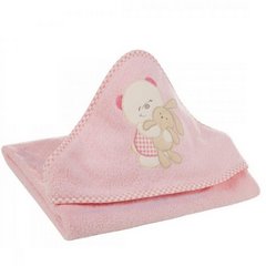 Ręcznik niemowlęcy różowy BABY 32 z kapturem i aplikacja miś 75x75 cm EUROFIRANY - 75 x 75 cm - różowy 2