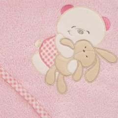 Ręcznik niemowlęcy różowy BABY 32 z kapturem i aplikacja miś 75x75 cm EUROFIRANY - 75 x 75 cm - różowy 4