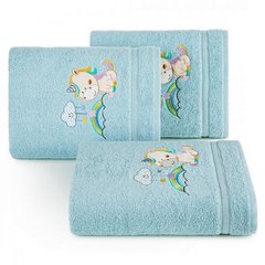 BABY 34 bawełniany ręcznik dziecięcy z kapturkiem i motywem jednorożca Eurofirany - 75 x 75 cm - niebieski 1