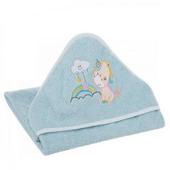 BABY 34 bawełniany ręcznik dziecięcy z kapturkiem i motywem jednorożca Eurofirany - 75 x 75 cm - niebieski 2