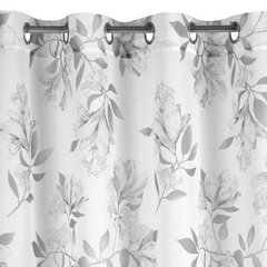 Dekoracja okienna Allison biała  z etaminy ze srebrnym wzorem kwiatów lilii  na przelotkach Eurofirany - 140 x 250 cm - biały 5