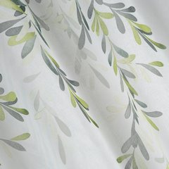Firana biała Lea zdobiona u góry wzorem liści z etaminy Eurofirany - 140 x 250 cm - zielony 2