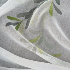 Firana biała Lea zdobiona u góry wzorem liści z etaminy Eurofirany - 140 x 250 cm - zielony 4