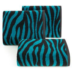 Ręcznik kąpielowy czarno-turkusowy ZEBRA z bawełny ze wzorem pasków 50x90 cm Eurofirany - 50 x 90 cm - czarny 1