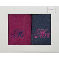 Komplet ręczników z haftem MR & MRS Eurofirany - 47 x 37 x 7 cm - amarantowy 1