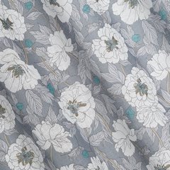 Zasłona FABIA o płóciennym splocie w kwiaty Eurofirany - 140 x 250 cm - popielaty 2