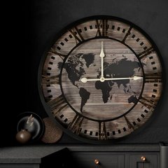 Okrągły zegar ścienny z mapą świata na cyferblacie Eurofirany - 60 x 5 x 60 cm - czarny 5