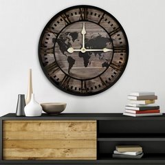 Okrągły zegar ścienny z mapą świata na cyferblacie Eurofirany - 60 x 5 x 60 cm - czarny 2
