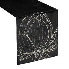 Bieżnik czarny BLINK 12 z welwetu z metalicznym wzorem kwiatowym Eurofirany - 35 x 180 cm - czarny 1