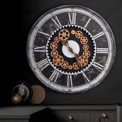 Dekoracyjny zegar ścienny w stylu współczesnego shabby chic ze złotym akcentem 60x6 cm Eurofirany - 60 x 6 x 60 cm - czarny 5