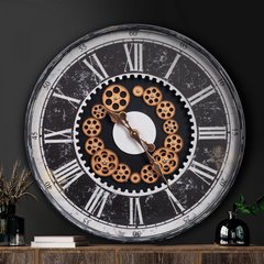 Dekoracyjny zegar ścienny w stylu współczesnego shabby chic ze złotym akcentem 60x6 cm Eurofirany - 60 x 6 x 60 cm - czarny 6