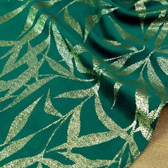 Bieżnik zielony BLINK 15  z welwetu z metalicznym wzorem liści Eurofirany - 35 x 140 cm - ciemnozielony 6