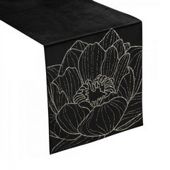 Bieżnik czarny BLINK 13 z welwetu z metalicznym wzorem kwiatowym Eurofirany - 35 x 180 cm - czarny 1