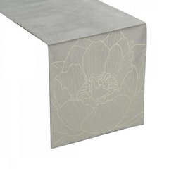 Bieżnik srebrny BLINK 13 z welwetu z metalicznym wzorem kwiatowym Eurofirany - 35 x 180 cm - jasnopopielaty 1