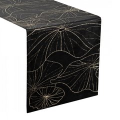 Bieżnik czarny Blink 18 z welwetu z metalicznym wzorem liści roślin wodnych Eurofirany - 35 x 180 cm - czarny 1