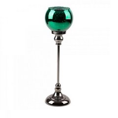 Świecznik szklany FIBI 2 zielony w kształcie kielicha na metalowej nóżce Eurofirany - ∅ 12 x 40 cm - zielony 1
