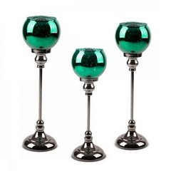 Świecznik szklany FIBI 2 zielony w kształcie kielicha na metalowej nóżce Eurofirany - ∅ 12 x 40 cm - zielony 2