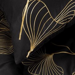 Komplet pościeli HAFT 2 czarny haftowany w złote liście miłorzębu z satyny bawełnianej Eurofirany Premium - 160 x 200 cm - czarny 5