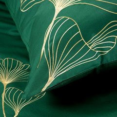 Komplet pościeli HAFT 2 zielony haftowany w złote liście miłorzębu z satyny bawełnianej Eurofirany Premium - 160 x 200 cm - zielony 6