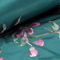 Komplet pościeli HAFT 5 turkusowy haftowana w różowe kwiaty z satyny bawełnianej Eurofirany Premium - 160 x 200 cm - turkusowy 5