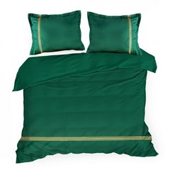 Komplet pościeli HAFT 4 zielony haftowany w złote paski z satyny bawełnianej Eurofirany Premium - 160 x 200 cm - zielony 2
