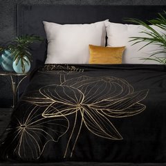Koc czarny LOTOS ze złotym wzorem kwiatowym 150x200 cm EUROFIRANY - 150 x 200 cm - czarny 1