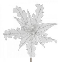 Biała gwiazda betlejemska ze srebrnym akcentem kwiat na choinkę 29 cm Eurofirany - 29 cm - biały 1