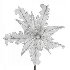 Srebrna gwiazda betlejemska ze srebrnym akcentem kwiat na choinkę 29 cm Eurofirany - 29 cm - srebrny 1