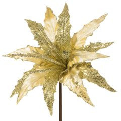 Złoty kwiat dekoracyjny na choinkę z połyskiem 32 cm Eurofirany - 32 cm - złoty 1