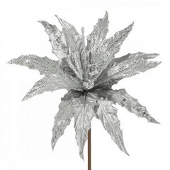 Srebrny kwiat dekoracyjny na choinkę z połyskiem 32 cm Eurofirany - 32 cm - srebrny 1