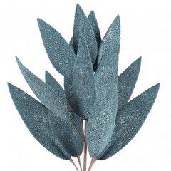 Sztuczny liść, ozdobna gałązka  wykonana z kuleczek styropianu i dodadtkiem lśniącego brokatu Eurofirany - 85 cm - niebieski 1