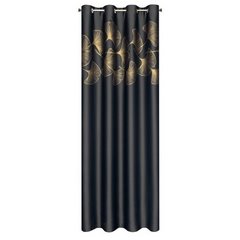 Harmony czarna zasłona zaciemniająca ze złotym wzorem liści ginko na przelotkach 140x250 cm Eurofirany - 140 x 250 cm - czarny 10