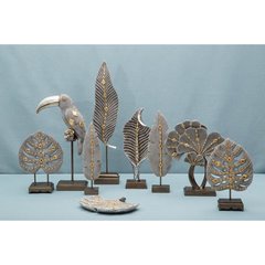 Figurka dekoracyjna KALI srebrna liść miłorzębu w nowoczesnym stylu Eurofirany - 20 x 24 x 3 cm - srebrny 3