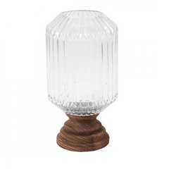 Świecznik dekoracyjny GRACE brązowy ze szkła i drewna Eurofirany - ∅ 17 x 34 cm - biały 1