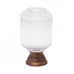 Świecznik dekoracyjny GRACE brązowy ze szkła i drewna Eurofirany - ∅ 15 x 26 cm - biały 1