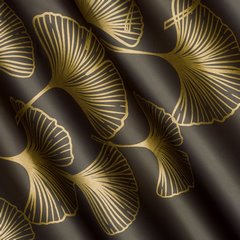 Zasłona HARMONY zaciemniająca ze złotym wzorem liści ginko Eurofirany - 140 x 250 cm - brązowy 2