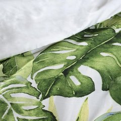 Komplet pościeli MONSTERA biała z satyny bawełnianej ze wzorem botanicznym 160x200 cm, 70x80 cm Eurofirany - 160 x 200 cm - zielony 5