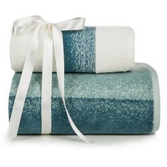 Komplet ręczników TRIS z bordiurą w pasy z efektem cieniowania przewiązanych efektowną wstążeczką - 37 x 25 x 10 cm - niebieski 3